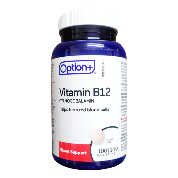 Option+ - Vitamin B12 Cyanocobalamin 100mcg Tablets | 100 Tablets
