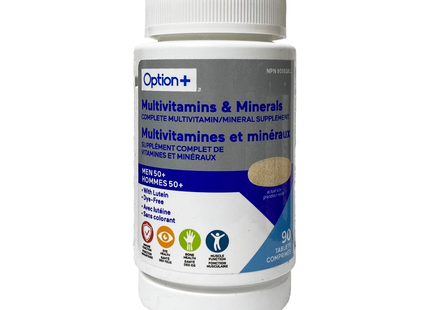 Option+ Multivitamines et minéraux pour hommes de 50 ans et plus | 90 comprimés