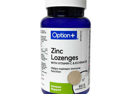 Pastilles de zinc Option+ avec 5 mg de vitamine C et d'échinacée | 60 pastilles