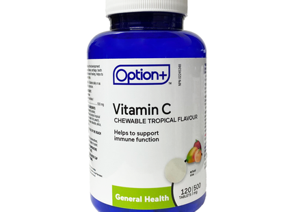 Option+ Vitamine C à croquer 500 mg, saveur tropicale | 120 comprimés