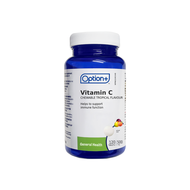 Option+ Vitamine C à croquer 500MG - Saveur tropicale | 120 comprimés