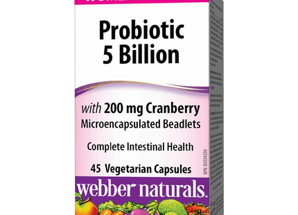 Webber Naturals - Women's Health - Probiotic 5 Billion with 200 mg Cranberry | 45 Vegetarian Capsules