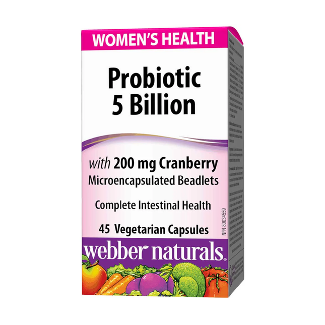 Webber Naturals - Santé des femmes - Probiotique 5 milliards avec 200 mg de canneberge | 45 gélules végétariennes