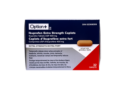 Option+ Ibuprofen Tablets USP 400 mg, Extra Strength | 32 Caplets