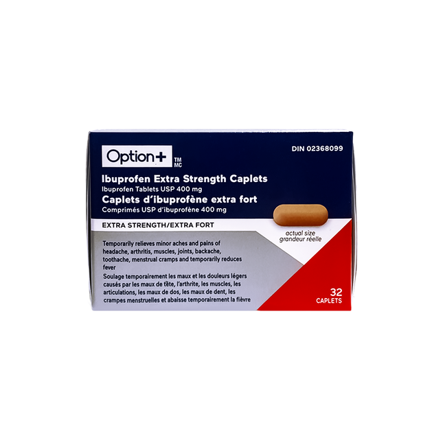 Option+ Ibuprofen Tablets USP 400 mg, Extra Strength | 32 Caplets
