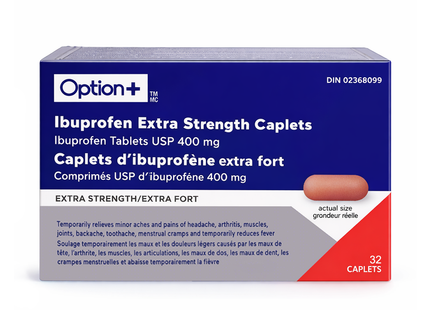Option+ Comprimés d'ibuprofène USP 400 mg, extra fort | 32 comprimés