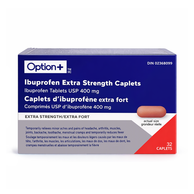 Option+ Comprimés d'ibuprofène USP 400 mg, extra fort | 32 comprimés