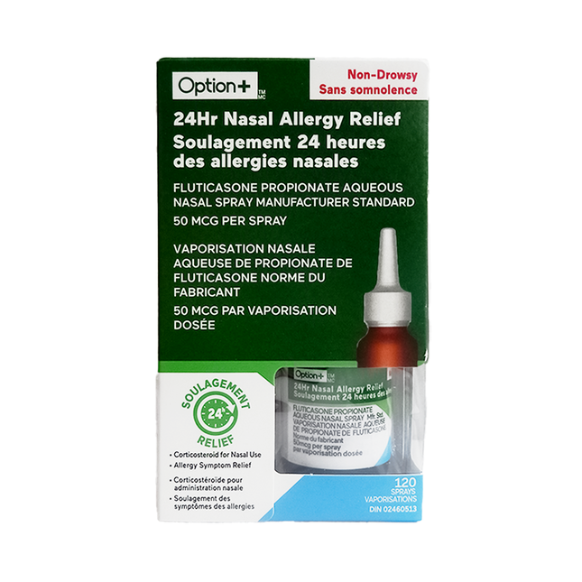 Option+ Soulagement des allergies nasales sans somnolence 24 h | 120 vaporisations
