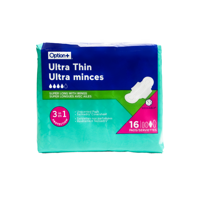 Option+ Ultra Mince Super Long avec Ailes | 16 tampons