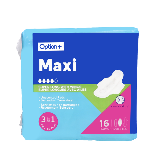 Option+ - Super Long 3 In 1 With Wings Maxi Pads | 16 Pads