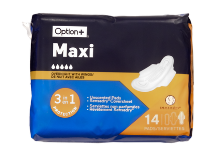 Option+ Maxi Pads 3IN1  Protection With Wings | 14 Pads