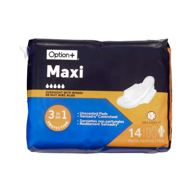 Option+ Maxi Pads 3IN1  Protection With Wings | 14 Pads