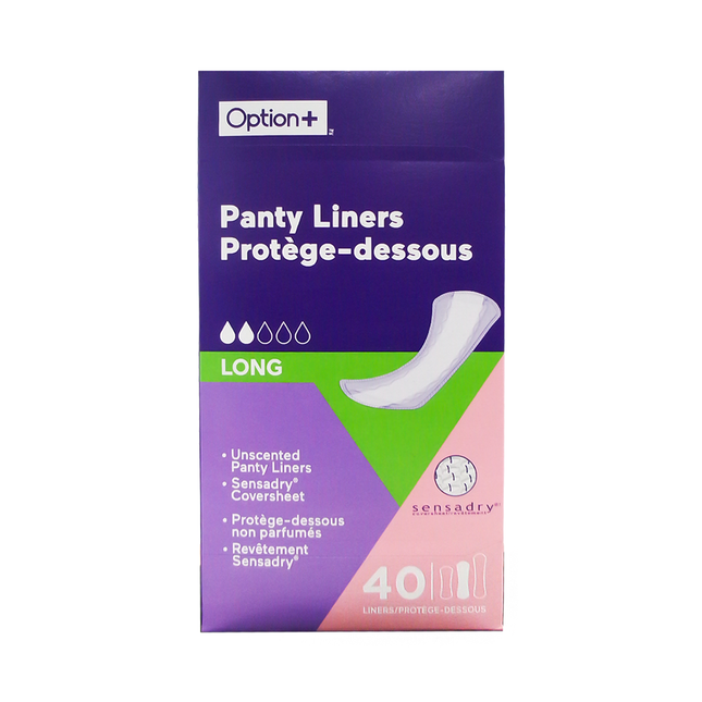 Option+ Long Unscented Panty Liners | 40 Liners