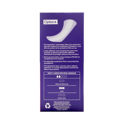 Option+ Protège-slips longs non parfumés | 40 protège-slips
