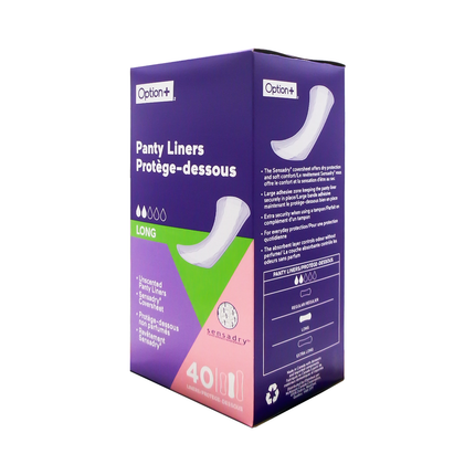 Option+ Protège-slips longs non parfumés | 40 protège-slips