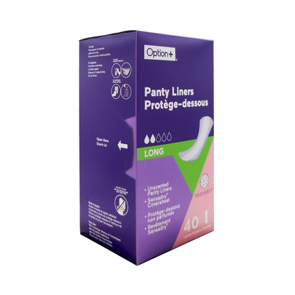 Option+ Protège-slips longs non parfumés | 40 protège-slips