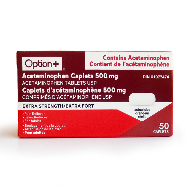 Option+ Acetaminophen Caplet 500mg - Extra Strength | 50 Caplets