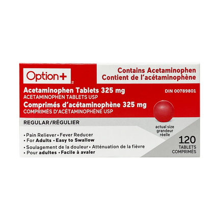 Option+ Comprimés d'acétaminophène 325 mg, format régulier | 120 comprimés