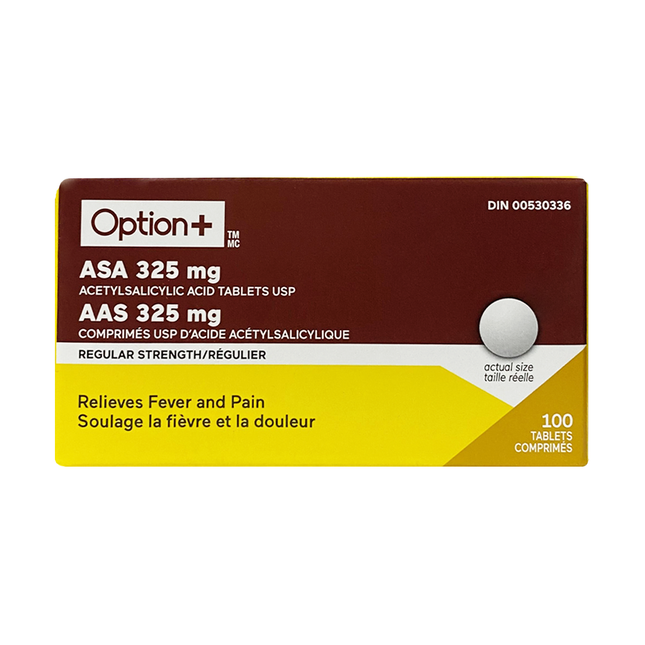 Option+ ASA Acetylsalicylic Acid 325 mg, Regular Strength | 100 Tablets
