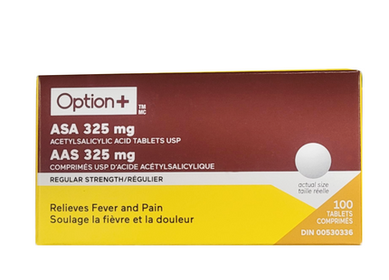OPTION+ ASA Acetylsalicylic Acid  325 mg - Regular Strength | 100 Tablets