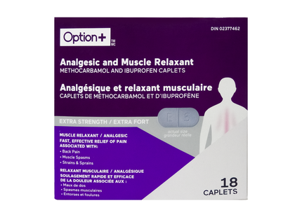 Option+ Analgésique extra fort et relaxant musculaire | 18 caplets