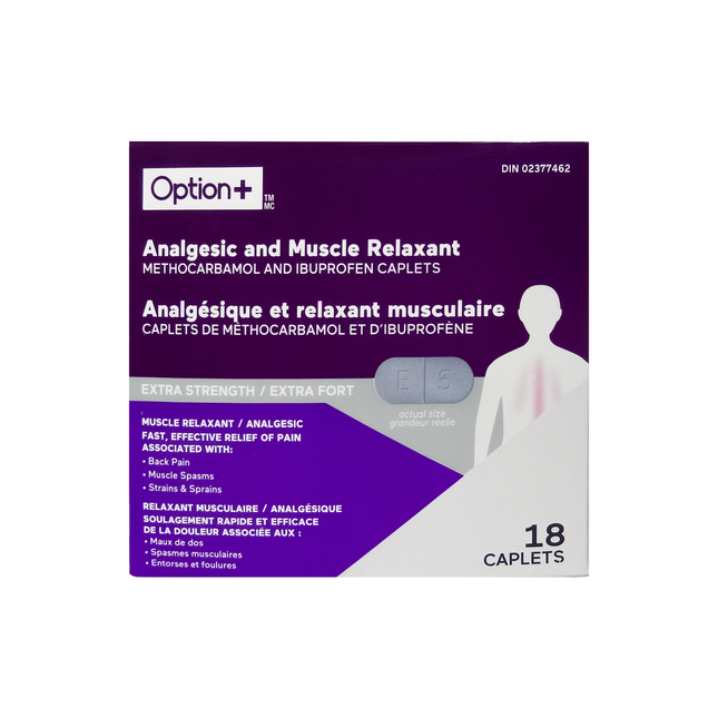 Option+ Analgésique extra fort et relaxant musculaire | 18 caplets