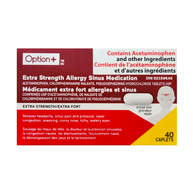 Option+ Extra Strength Allergy Sinus Medication | 40 Caplets