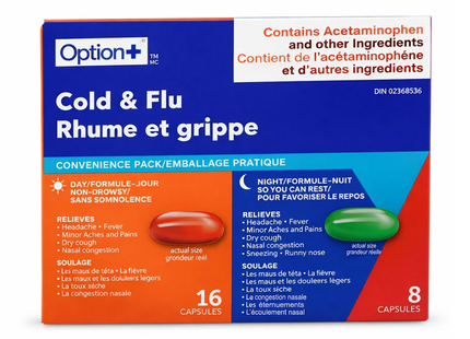 Option+ Cold & Flu Day + Night Formula | 16 + 8 Capsules