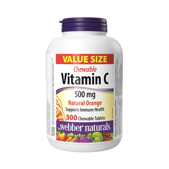 Webber Naturals - Vitamine C à croquer 500 mg, orange naturelle | 300 comprimés à croquer