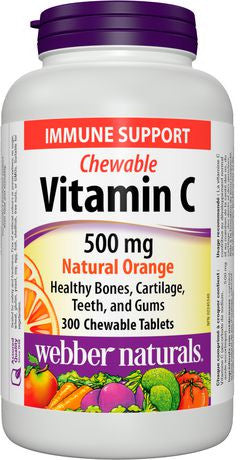 Webber Naturals Vitamine C à croquer - Orange naturelle - 500 mg | 300 comprimés à croquer 