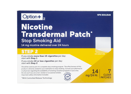 Option+ - Nicotine Transdermal Patch 14 MG / 24 HRS - Step 2 | 7 Clear Patches