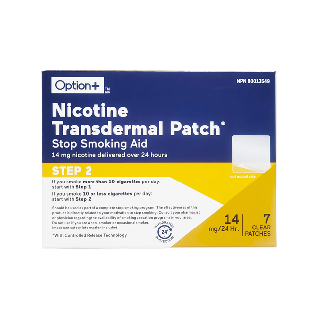Option+ Nicotine Transdermal Patch 14 mg - Step 2 | 7 Clear Patches