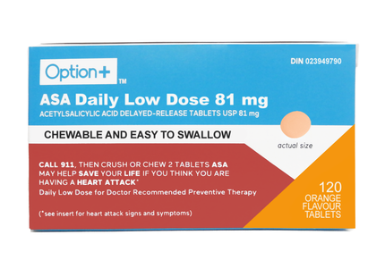 Option+ ASA Daily Low Dose 81 mg, Orange Flavour | 120 Tablets