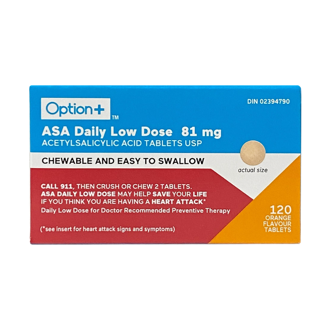 Option+ ASA Daily Low Dose 81 mg, saveur orange | 120 comprimés