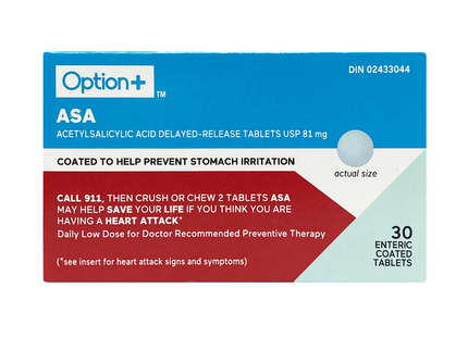 Option+ ASA, USP 81 mg | 30 Enteric Coated Tablets