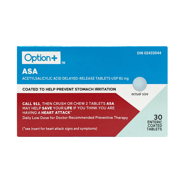 Option+ ASA, USP 81 mg | 30 Enteric Coated Tablets