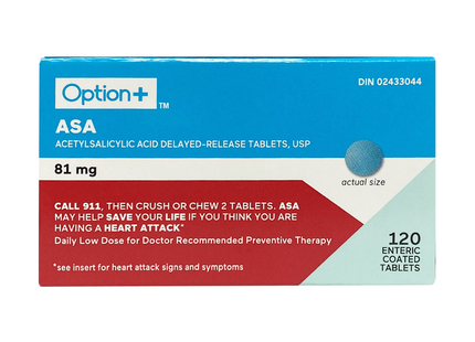 Option+ ASA à libération retardée USP 81 MG | 120 comprimés*