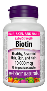 WEbber Naturals Hair, Skin & Nails Extra Strength Biotin 10 000 mcg | 45 Vegetaria Capsules