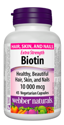WEbber Naturals Cheveux, peau et ongles Biotine extra forte 10 000 mcg | 45 capsules végétariennes