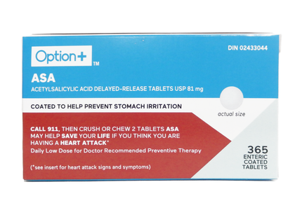 Option+ - ASA USP 81 MG | 365 Enteric Coated Tablets