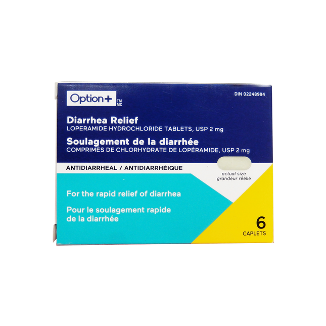 Option+ Soulagement de la diarrhée 2 mg | 6 caplets