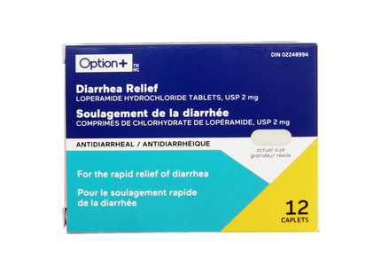 Option+ Soulagement de la diarrhée Caplets de 2 mg | 12 caplets