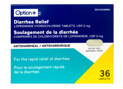 Option+ Soulagement de la diarrhée USP 2 mg | 36 capsules