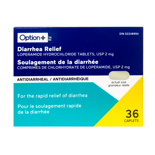 Option+ Soulagement de la diarrhée USP 2 mg | 36 capsules
