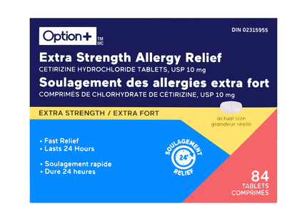 Option+ Soulagement Extra Fort des Allergies | 84 comprimés