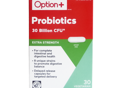 Option+ Probiotics 30 Billion CFU, Extra Strength | 30 Vegetarian Capsules