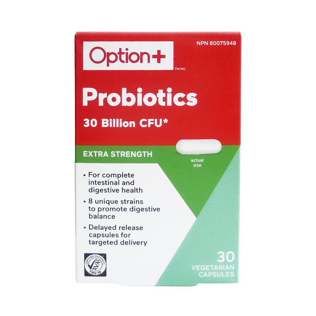 Option+ Probiotics 30 Billion CFU, Extra Strength | 30 Vegetarian Capsules