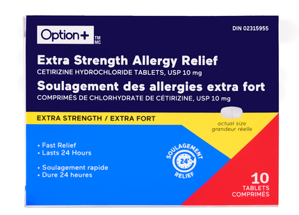 Option+ Soulagement des allergies extra fort 10 MG | 10 comprimés