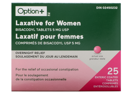 Option+ Laxative for Women Bisacodyl Enteric Coated Tablets 5 mg | 25 Tablets