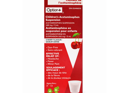 Option+ Suspension d'acétaminophène pour enfants, saveur cerise | 100 mL